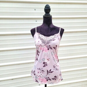 Body Touch tank top pajama Womens size L Purple pink Floral Soft Henley pearl.